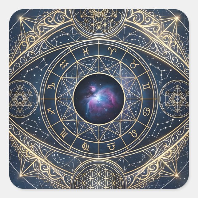 The Celestial Eye — Sacred Geometry Zodiac Cosmos Square Sticker (Front)