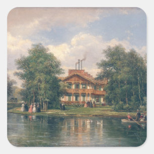 The Chalet with  Yellow Door in Bois de Square Sticker