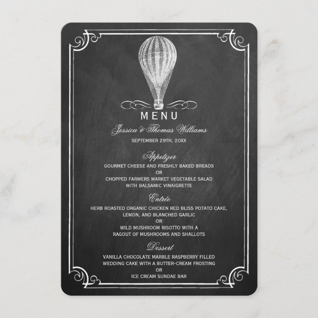 The Chalkboard Hot Air Balloon Wedding Collection Menu (Front)