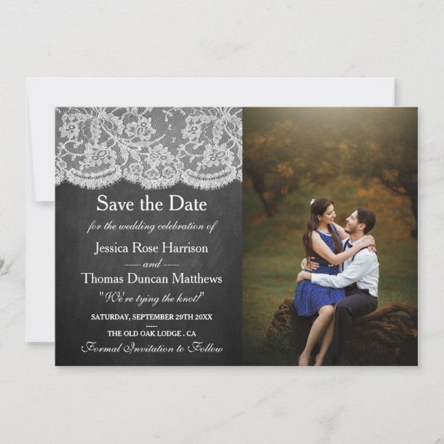 The Chalkboard & Lace Wedding Collection Photo Save The Date (Front)