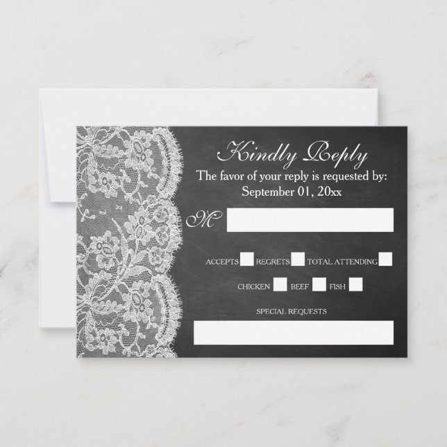 The Chalkboard & Lace Wedding Collection RSVP Card (Front)