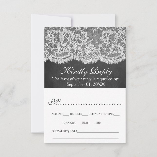 The Chalkboard & Lace Wedding Collection RSVP Card (Front)