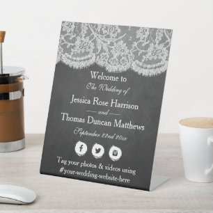 The Chalkboard & Lace Wedding Collection Welcome Pedestal Sign
