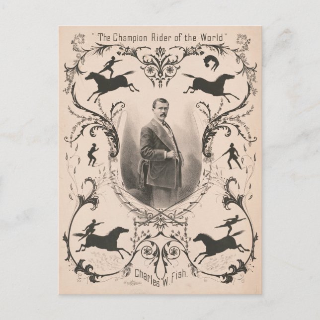 The Champion Rider Of The World, Charles W. Fish. Postcard (Front)