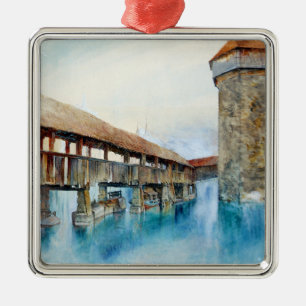 The Chapel Bridge in Lucerne (Switzerland) Metal Ornament