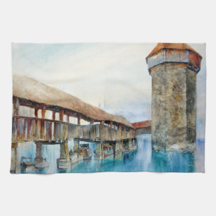 The Chapel Bridge in Lucerne (Switzerland) Tea Towel