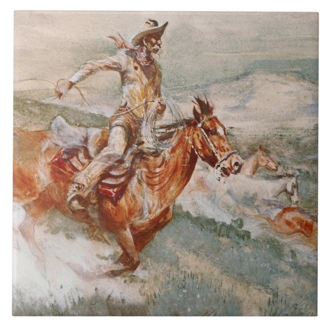 “The Chase” Western Art by Edward Borein Ceramic Tile (Front)