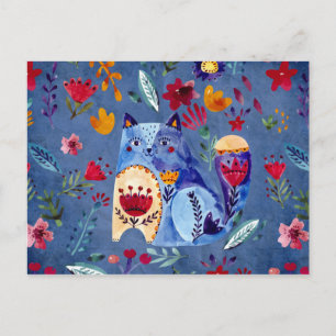 The Cheeky Cat in Flower Garden Postcard