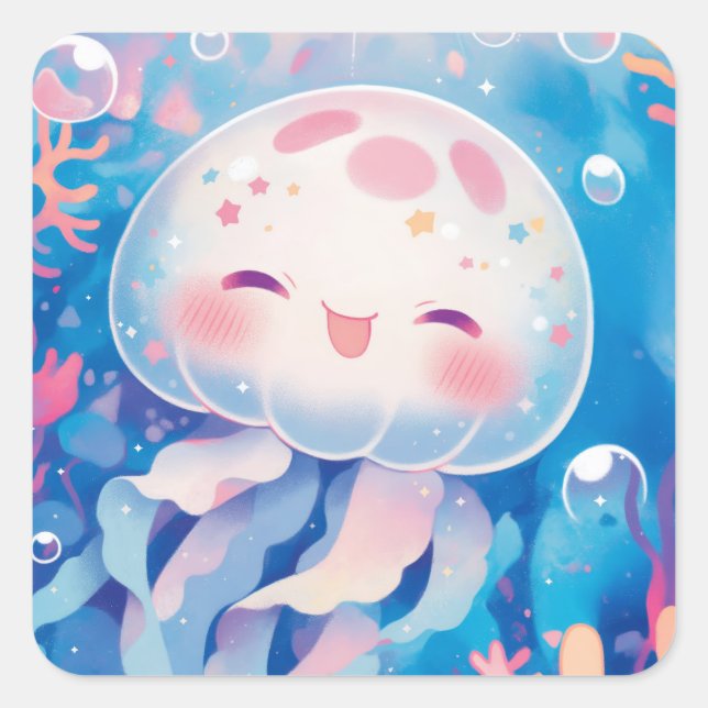 The Cheerful Jellyfish Glow Square Sticker (Front)