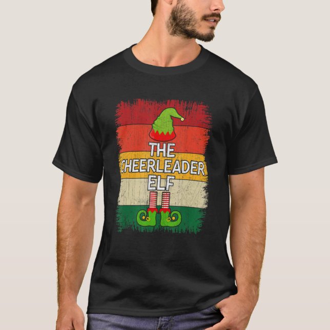 The Cheerleader Elf Matching Group Christmas Party T-Shirt (Front)