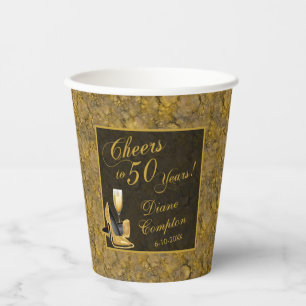 The Cheers to 50 Years Black Gold Birthday Paper Cups