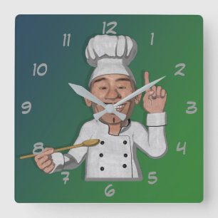 The Chef 2 Cartoon Style Square Wall Clock