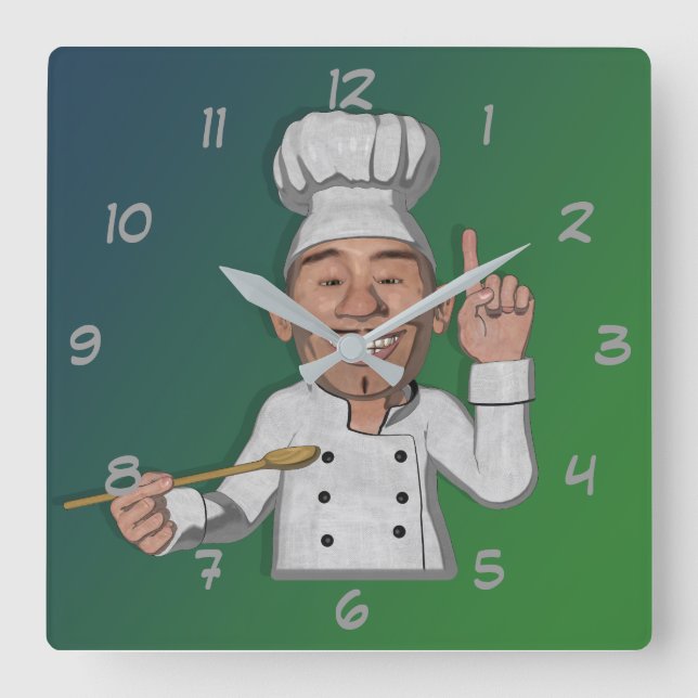 The Chef 2 Cartoon Style Square Wall Clock (Front)