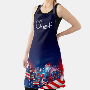 The Chef Stars and Stripes and Fireworks  Apron