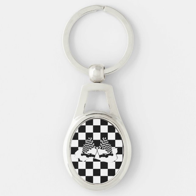 The Chequered Flag and Race Cars Key Ring (Front)