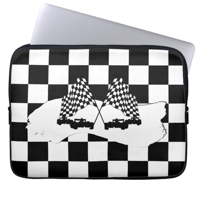 The Chequered Flag and Race Cars Laptop Sleeve (Front)