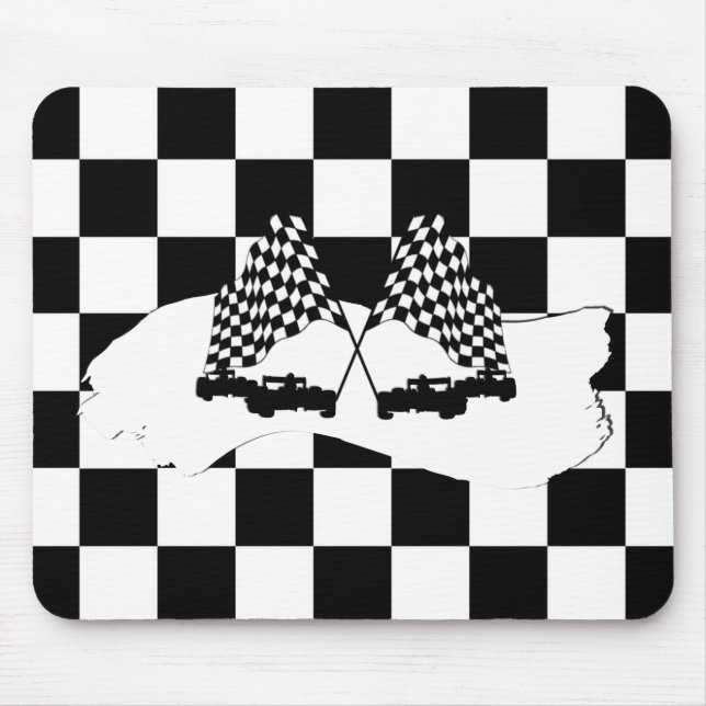 The Chequered Flag and Race Cars Mouse Pad (Front)