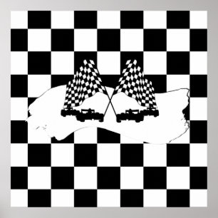 The Chequered Flag and Race Cars Poster