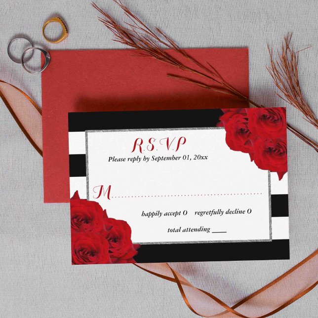 The Chic Modern Luxe Wedding Collection- Red Roses RSVP Card (Creator Uploaded)