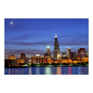 The Chicago skyline from the Adler Planetarium Poster