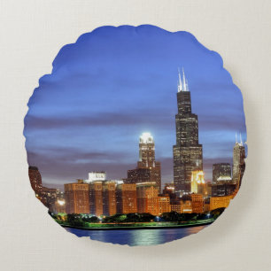 The Chicago skyline from the Adler Planetarium Round Cushion