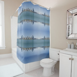 The Chicago Skyline with Mirrored Pattern Shower Curtain
