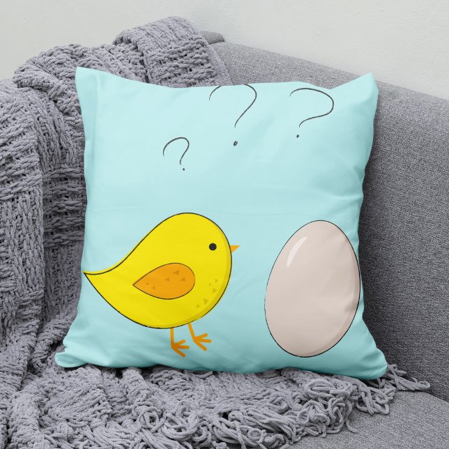 The chicken or the egg cute Easter cartoon Cushion (Creator Uploaded)