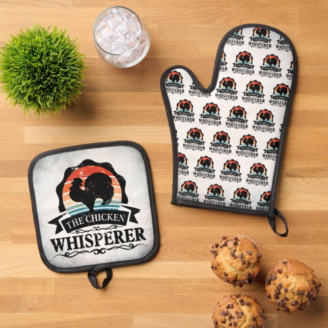 The Chicken Whisperer Funny Oven Mitt & Pot Holder Set (Top Down)
