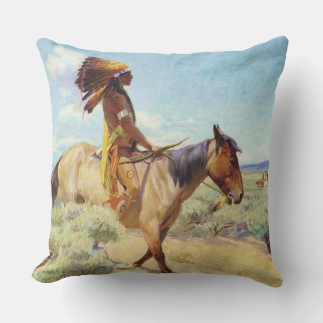 “The Chief” Western Art by W Herbert Dunton Cushion (Front)