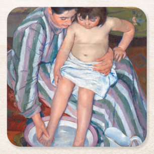 The Child's Bath, Mary Cassatt Square Paper Coaster