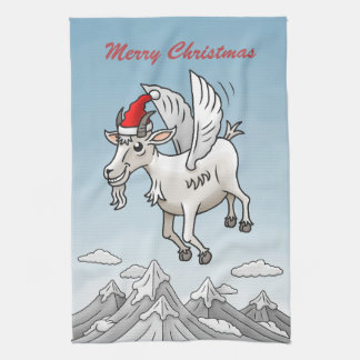 The Christmas Goat's Flight in the Mountains Tea Towel