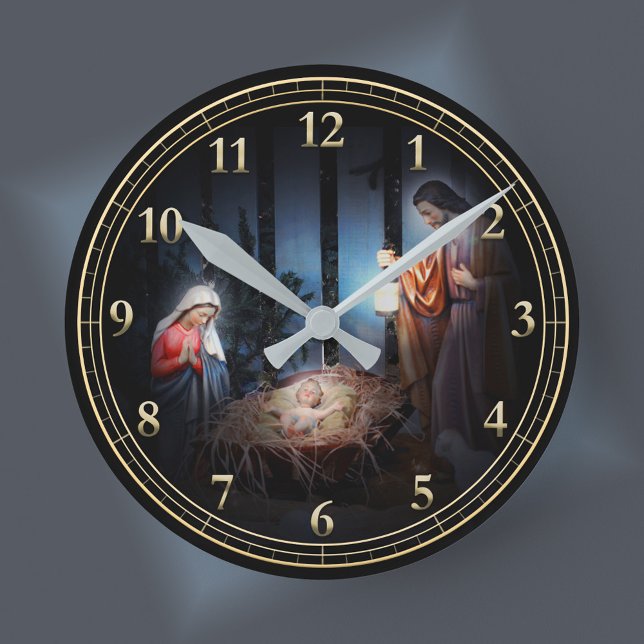 The Christmas Manger Scene  Round Clock (Creator Uploaded)