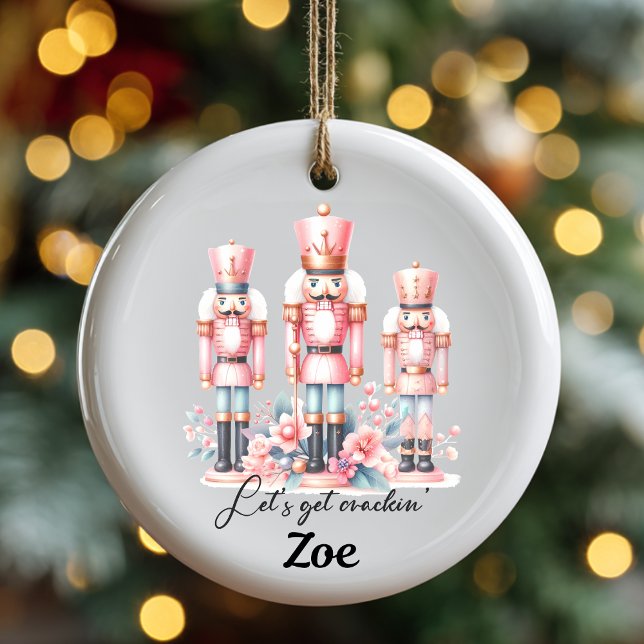 The Christmas Nutcracker Ceramic Ornament (Customize this cute pink Christmas Nutcracker ornament. )