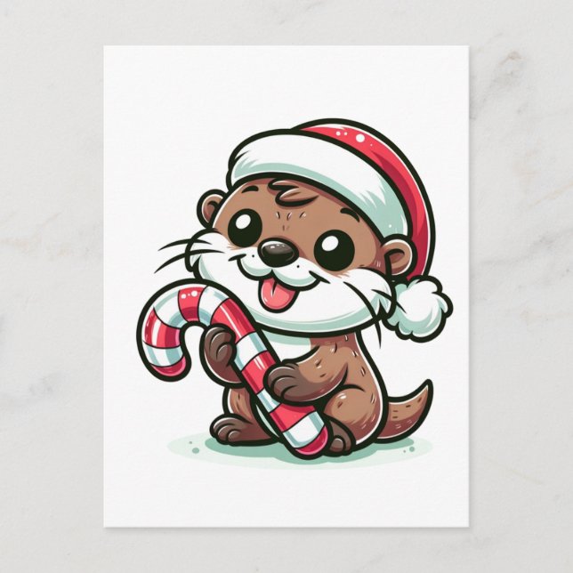 The Christmas Otter Cartoon Postcard (Front)