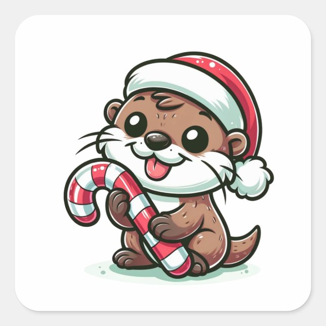 The Christmas Otter Cartoon Square Sticker (Front)