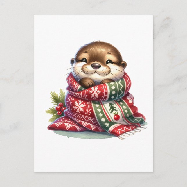 The Christmas Otter in a Scarf Postcard (Front)