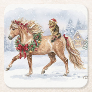 The Christmas Team- Maggie and Nari Square Paper Coaster