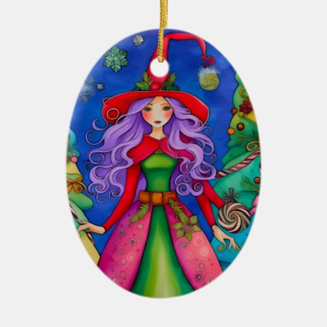 The Christmas Witch 3 Design Holiday Ornament (Front)