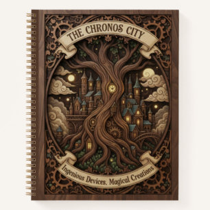 The Chronos City Steampunk Tree Wood Carved  Notebook
