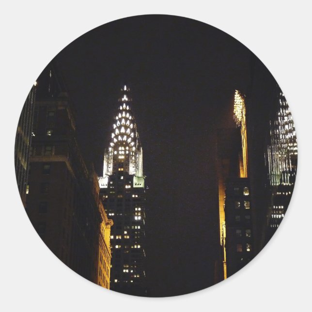 The Chrysler Building at Night, New York City Classic Round Sticker (Front)