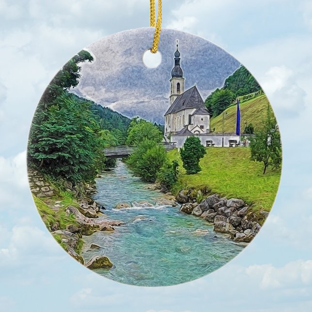 The church in Ramsau - idyll Ceramic Ornament (Creator Uploaded)