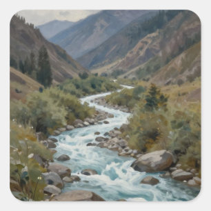 The Churning Current: A Glacial River Winding Square Sticker