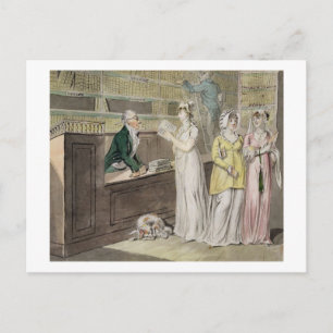 The Circulating Library (pen and ink and w/c and w Postcard