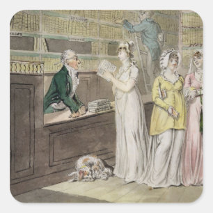 The Circulating Library (pen and ink and w/c and w Square Sticker