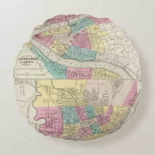 The Cities Of Pittsburgh Allegheny Cincinnati Round Cushion