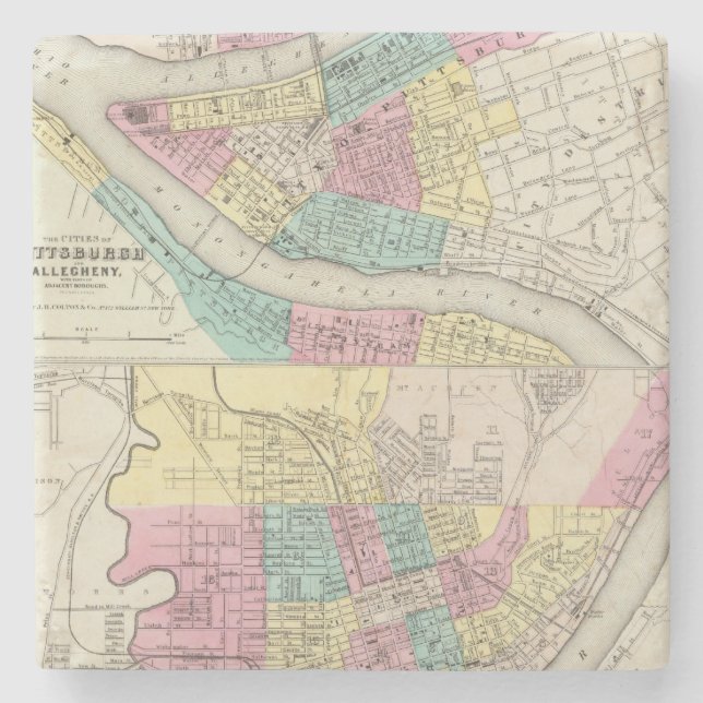 The Cities Of Pittsburgh Allegheny Cincinnati Stone Coaster (Front)