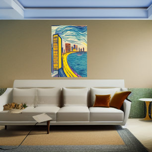 The city by the ocean beach AI Art Poster