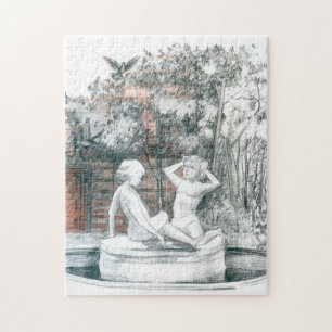 the city fountain with figurines of girls jigsaw puzzle