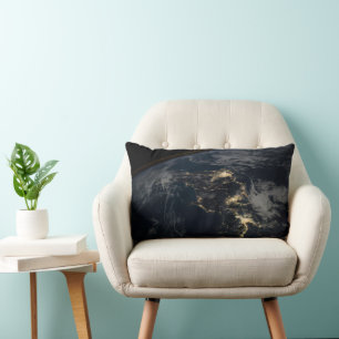 The City Lights Of Japan At Night. Lumbar Cushion