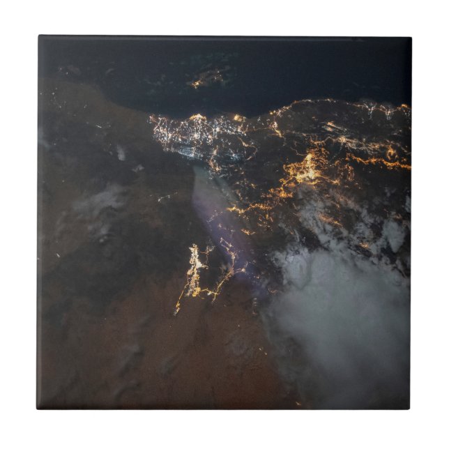 The City Lights Of Jazan And Its Suburbs Ceramic Tile (Front)